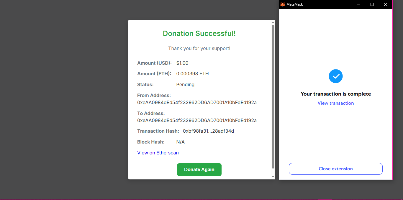 Successful Payment & Return